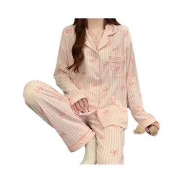 Imagem de Conjunto De Pijama Feminino De Cardigan Para Primavera E Outono, Roupa