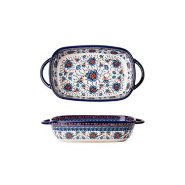 Imagem de 2 peças retro assadeira cerâmica assadeira com alça tigela de cozinha doméstica utensílios de mesa tigela de sopa binaural assadeira tigela de arroz panela de lasanha individual profunda (cor: B) (I)