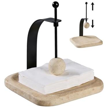 Imagem de Porta-guardanapos de travertino natural - Guardanapo de papel quadrado decorativo e suporte de toalha para cozinha, restaurante, banheiro - Organizador de mesa de resina durável - Presente elegante