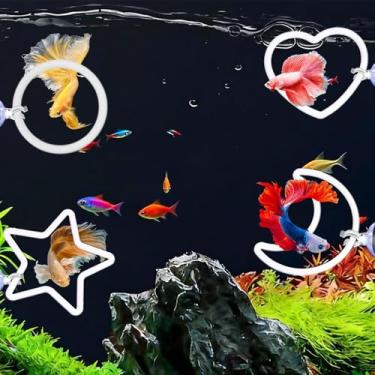Imagem de Wzttdm 8 peças de anel de exercício Betta com ventosa, brinquedos de peixe Betta, acessórios para aquários de peixes beta, anel de alimentação de peixe para tanque Betta