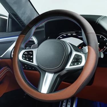 Imagem de Tuxihapp Capa de volante de carro, protetor de volante respirável de couro de microfibra de luxo de 37 a 38 cm, acessórios de decoração de interiores de veículos antiderrapantes universais para