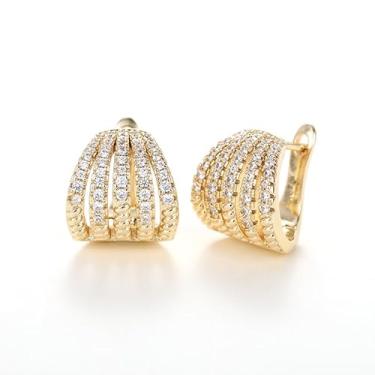 Imagem de Brincos de argola de zircônia brilhante com várias fileiras para mulheres, banquetes, festas diárias, joias de luxo da moda, One size, Cobre, Zircônia cúbica