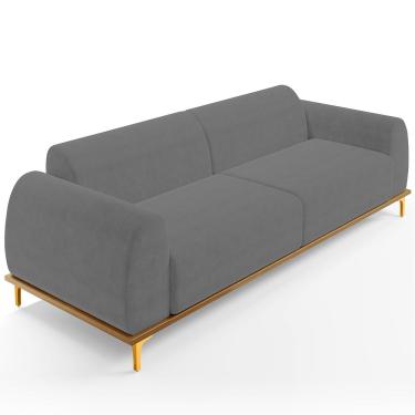 Imagem de Sofá 03 Lugares Para Sala de Estar Kiev 210 cm D02 Veludo Cinza C-317 - Lyam Decor