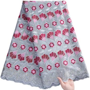 Imagem de ZhenGuiRu Tecido de renda africana 5 metros, tecido de renda de algodão jacquard bordado nigeriano para costura de festa de casamento