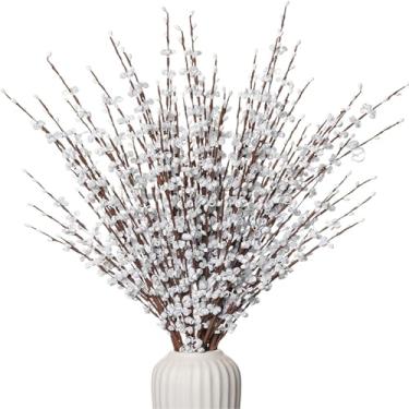 Imagem de Wolpark 10 peças de flores de jasmim de caule longo, artificiais, dia dos namorados, 75 cm de altura, buquê de flores brancas falsas artificiais, ramos de salgueiro para casa, escritório, festa de