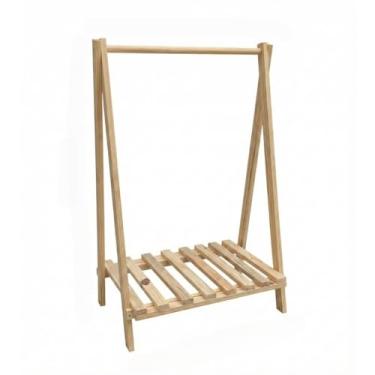 Imagem de Arara Infantil de Madeira com Prateleira 95cm Cabideiro para Quarto Montessoriano Pinus(1)