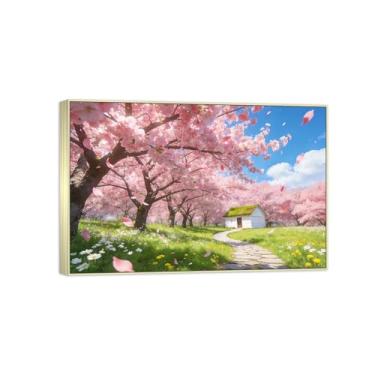 Imagem de BMZFYBS Impressão em tela de paisagem pronta para pendurar - casa de árvore rosa - pintura de arte de parede - decoração moderna para casa quadro prata 20 x 30 cm 8 x 12 pol