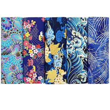 Imagem de aufodara 5 peças de tecido de algodão 39,98 x 79,8 cm estilo japonês impresso quartos gordos para costura DIY Quilting Artcraft Handwork (azul)