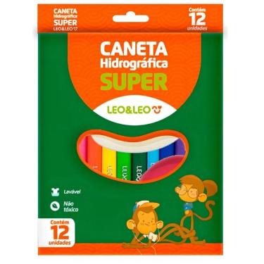 Imagem de Caneta Hidrográfica Escolar Super Leo & Leo Com 12 Cores Volta As Aulas