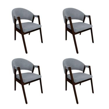 Imagem de Kit 4 Cadeiras De Jantar Madeira Maciça Helen Impermeável Castanho Cinza Linho
