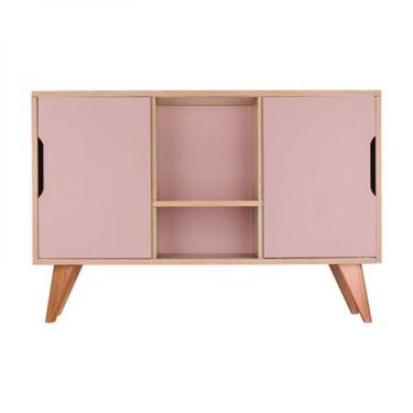 Imagem de Buffet Aparador Retrô Com 2 Portas Murano Carvalho E Rosa