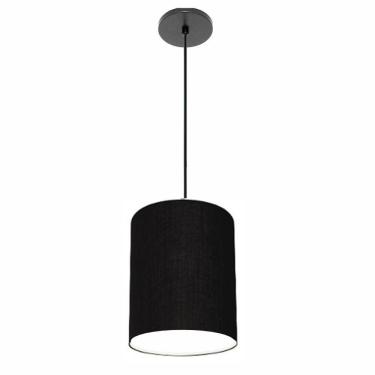 Imagem de Lustre Luminária Pendente Vivare Free Lux Pe-4103pr Cúpula Em Tecido 15x20cm Preta Canopla Preta E Fio Preto