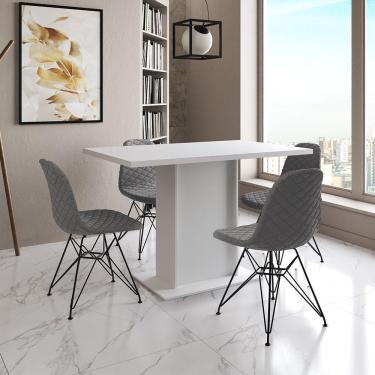 Imagem de Mesa Jantar Londres Tampo Branco 120Cm 4 Cadeiras Ferro Preto Estofado Grafite