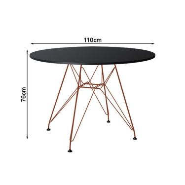 Imagem de Mesa De Jantar Redonda Preta 110Cm Com 4 Poltronas Pretas Ferro Cobre Preto