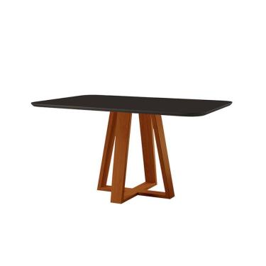 Imagem de Mesa De Jantar Floripa Madeira Maciça 140x80cm Tampo Retângular Vidro Móveis Minas Cor Preto
