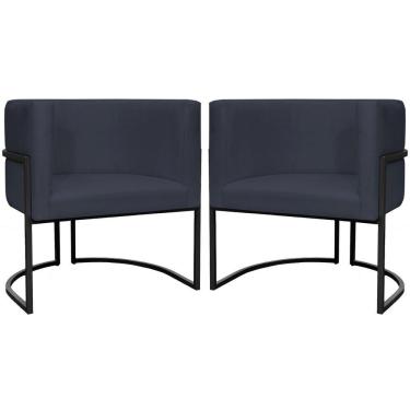 Imagem de Kit 2 Poltronas Luna Suede Cores Base De Ferro Preta - Preto, Suede