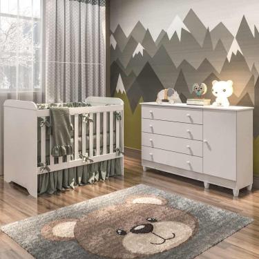 Imagem de Quarto De Bebê Berço 3 Em 1 Cômoda Branco