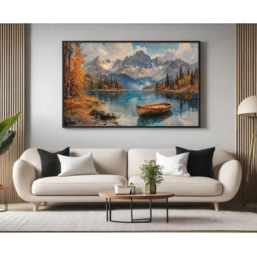 Imagem de Quadros Decorativos com Moldura Abstrato Paisagem Barco para Sala Quar