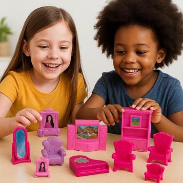 Imagem de Kit Acessórios Casa Barbie Ursinho Sofá Nina Brinquedo Boneca Espelho 