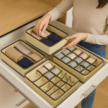Imagem de Kit 4 Unidades Organizador Gaveta Colmeia Roupa Íntima Meia Bege Dobrá