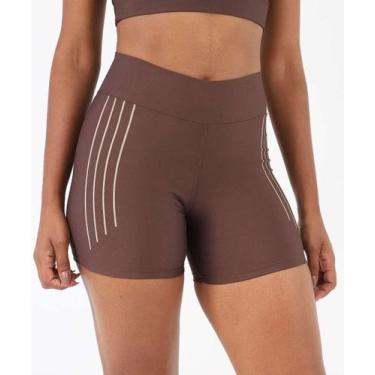 Imagem de Bermuda Feminina Fitness Listras Cintura Alta Marisa M-20059, Marrom, 