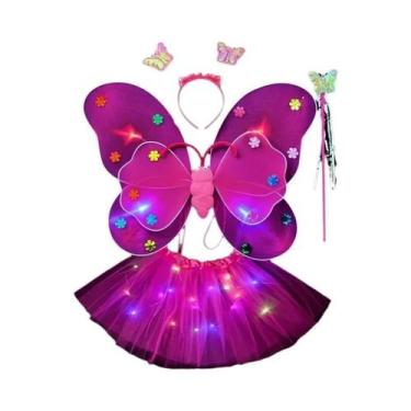 Imagem de Tiara De Asas De Borboleta Com Varinha LED Brilhante Para Fantasia De 