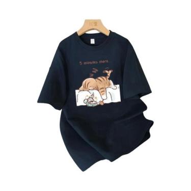 Imagem de Camiseta Feminina De Algodão Para O Verão Com Estampa De Gato Dormindo