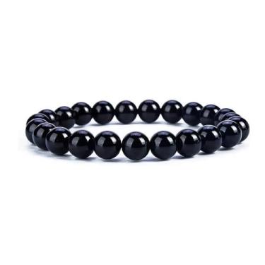 Imagem de Pulseira Ônix Preta 8mm Pedra Natural Proteção Unisex - Caminho Para M