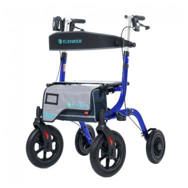 Imagem de Andador All-Terrain Rollator com Assento, Rodas Dianteiras de 30 cm Não Pneumáticas, Design Dobrável e Compacto, ELENKER, Azul