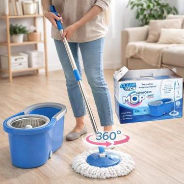 Imagem de Mop Giratório 360 com Balde 13L e Esfregão de Microfibra - CLEAN TECH
