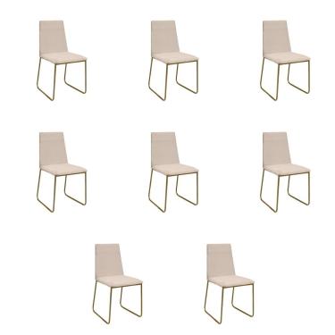 Imagem de Kit 8 Cadeiras De Jantar Cozinha Industrial Lexa Veludo Élpis Móveis Bege Dourada