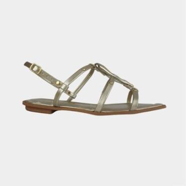 Imagem de Sandália Rasteirinha Feminina Colón Tiras Detalhes Metalizados Confortável-Feminino