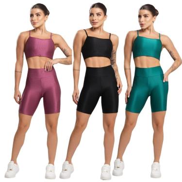 Imagem de KIT 3 Conjunto Fitness Top e Bermuda Com Bolso Serra e Mar Academia Treino Moda Feminina Musculação-Feminino