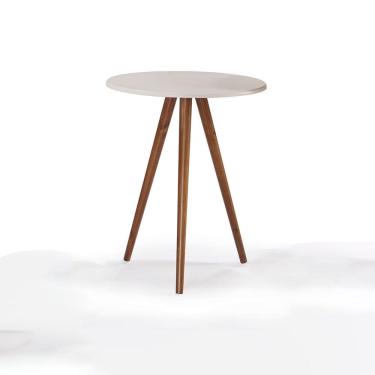 Imagem de Mesa de Apoio Média Tripé Pé Palito Hannover - Off White/Imbuia Glazer