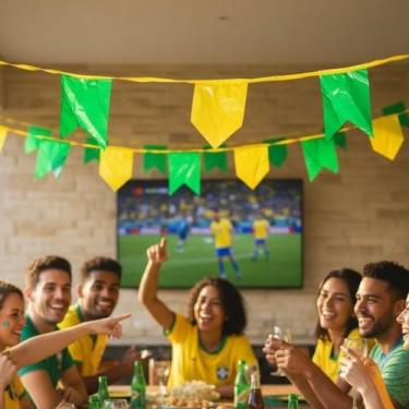 Imagem de Bandeirinha Plástica Festa Junina 100Metros Verde Amarela Copa do Mund