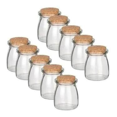 Imagem de Kit 10 Potes de Vidro 110ml com Tampa de Rolha para Temperos Vedação em Cortiça Amadeirado Aquilae