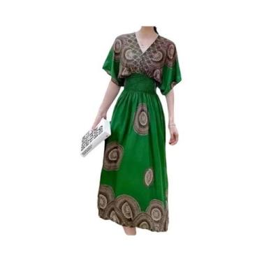 Imagem de Vestido Midi Vintage Boêmio Floral Para Mulheres Com Decote Em V E Cin