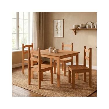 Imagem de Conjunto Sala de Jantar Mesa 100x74cm com 4 Cadeiras Madeira Amêndoa Marin