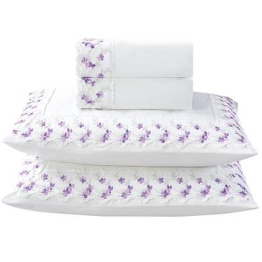 Imagem de Jogo de Lençol Queen Bordatto Percal 300 Fios Toque de Algodão 4 Peças