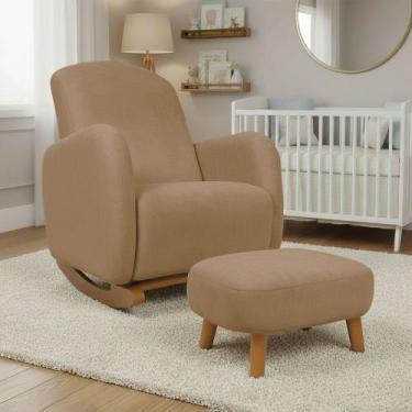 Imagem de Poltrona Amamentação Balanço Madeira e Puff Jhessy Suede D03 - D Rossi