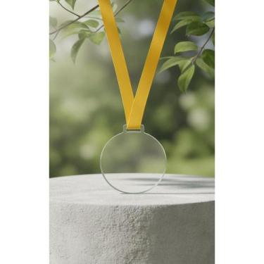 Imagem de 2x 50 Medalhas Futebol Acrílico Cristal 5cm C/ Fita Ouro - Congratulat