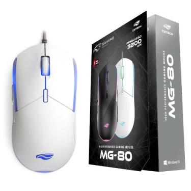 Imagem de Mouse Gamer C3Tech MG-80WH Branco LED 3200 DPI 6 Botões Cabo Nylon USB