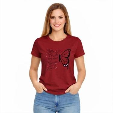 Imagem de Camiseta Feminina Frase Motivacional Borboleta Brilhe Sem Medo-Feminino
