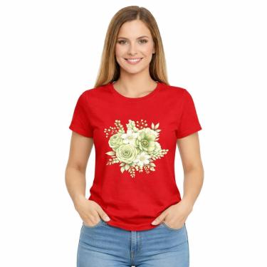 Imagem de Camiseta Feminina Flores Verde Estampa Delicada Moderna-Feminino
