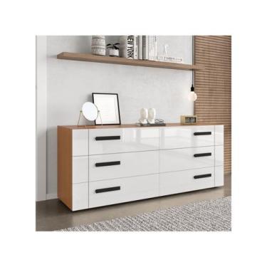 Imagem de Cômoda de Quarto Lisboa c/ 6 Gavetas Freijo/Branco - Politorno, Freijó