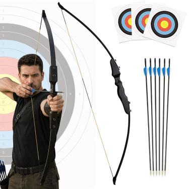 Imagem de Kit Arco E Flecha Profissional 40lbs Com 5 Flechas + 3 Alvos Preto Destro