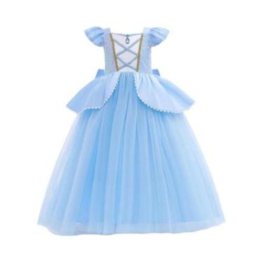 Imagem de Vestido De Princesa Azul Roxo Para Meninas, Fantasia De Cinderela Com 