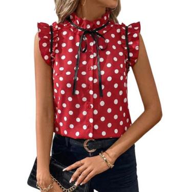Imagem de Blusa feminina BEAUDRM para trabalho e escritório, gravata borboleta, 
