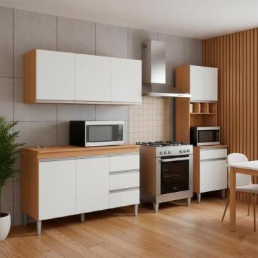 Imagem de Conjunto Kit Cozinha Compacta Balcão sem Tampo e Aéreo 120cm e Armário