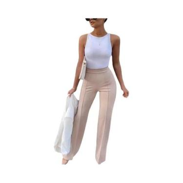 Imagem de Calças Femininas Slim Com Corte Bell-Bottom, Calças Flare De Cor Sólid